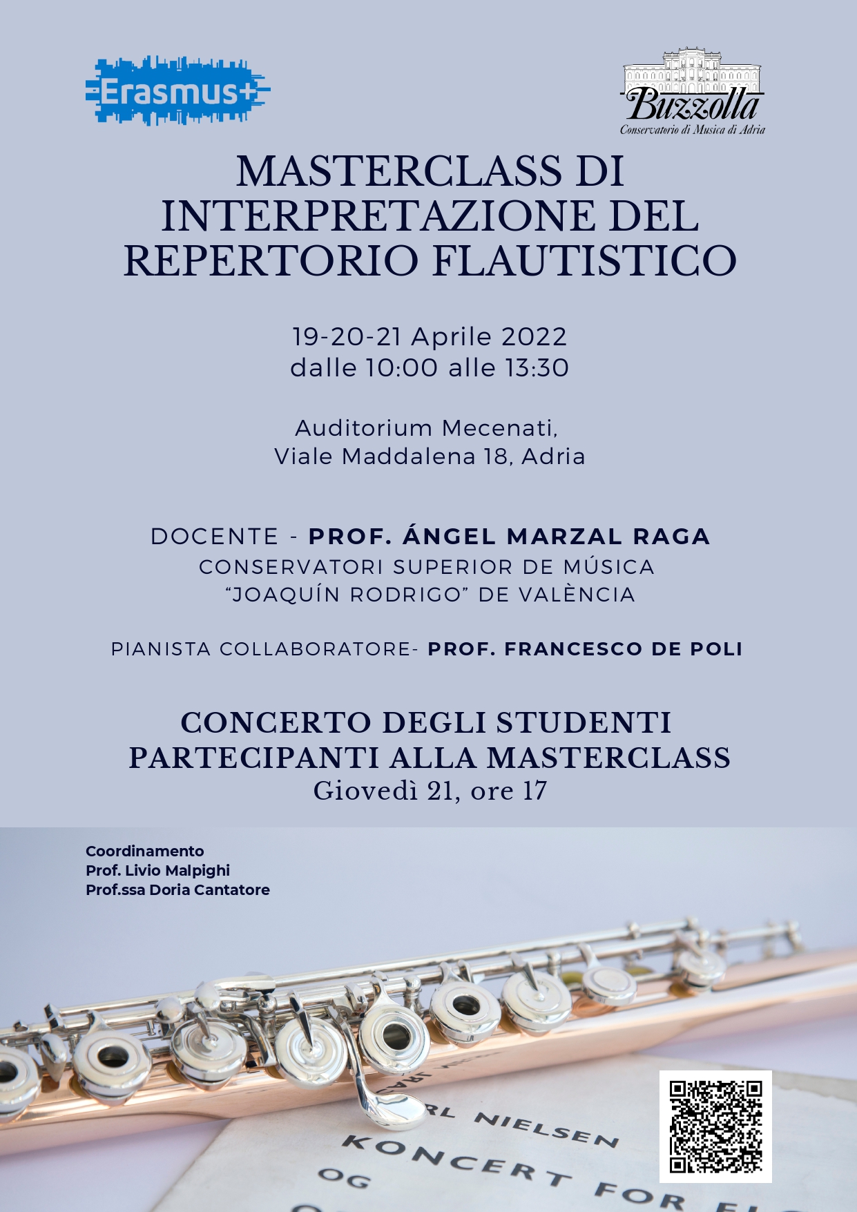 19-20-21 aprile 2022, Masterclass di interpretazione del repertorio flautistico