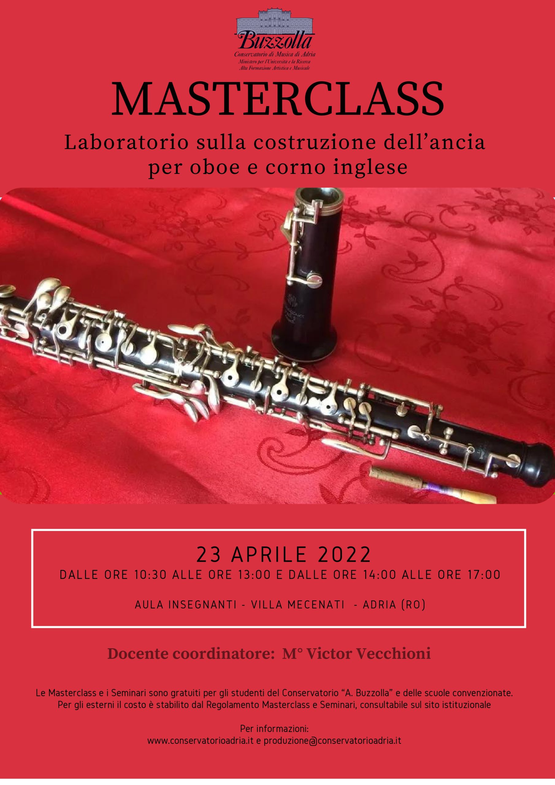 ANNULLATA 7 maggio 2022 – Masterclass Laboratorio sulla costruzione dell’ancia per oboe e corno inglese