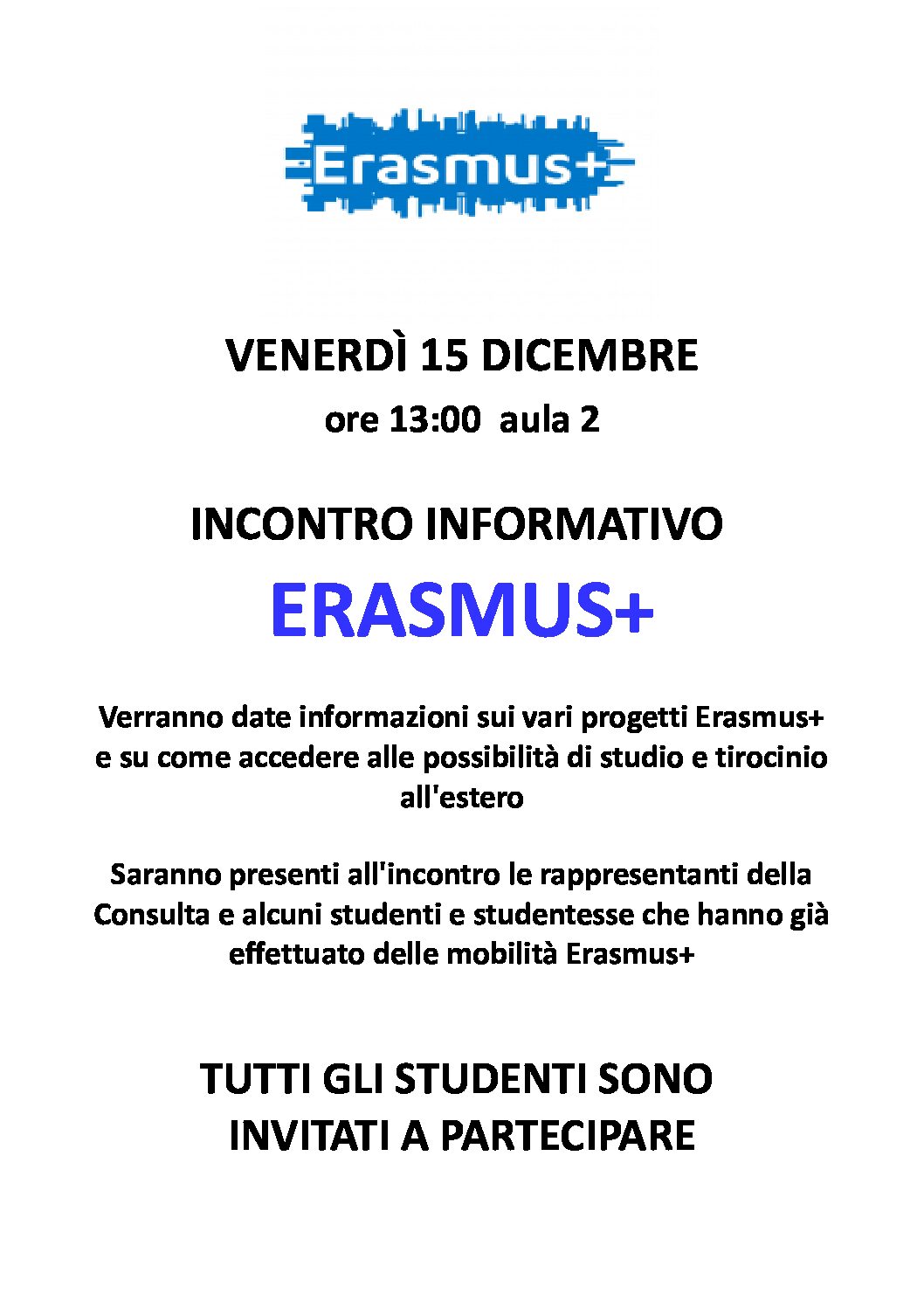 15 dicembre 2023 – Incontro informativo ERASMUS+