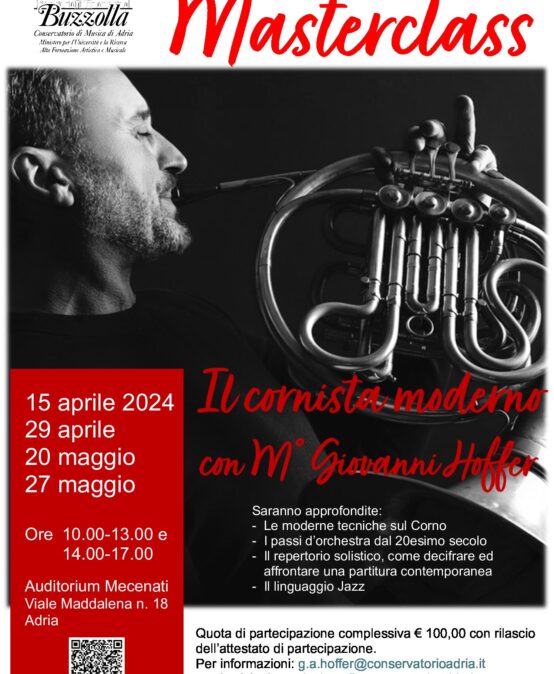 15 e 29 aprile, 20 e 27 maggio 2024 – Masterclass “Il cornista moderno”