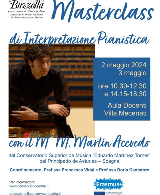 2 e 3 maggio 2024 Masterclass Erasmus di Interpretazione Pianistica